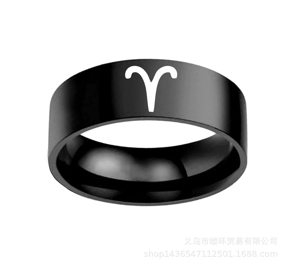

12 Constellations Zodiac Sign Finger Rings Women Girls Black Sliver Color Stainless Steel Ring Anel Anillos Jewelry Size 6-13