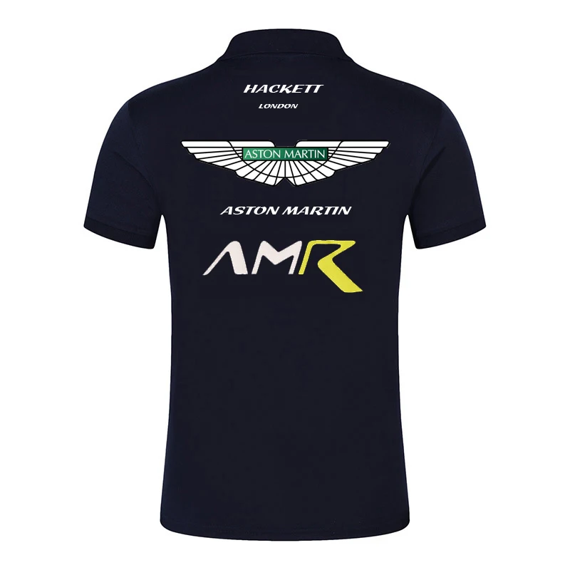 Летняя Хлопковая мужская футболка поло ASTON MARTIN Повседневная дышащая с коротким