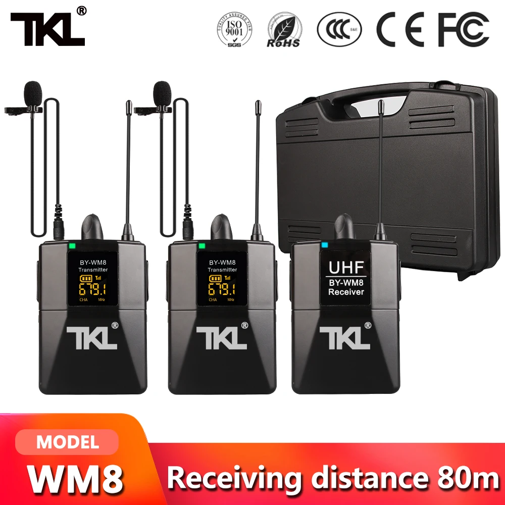 

TKL DSLR Camera Lapel Mic Transmitter Youtube Video Recording Wireless Microphone System Professional Receiver WM8