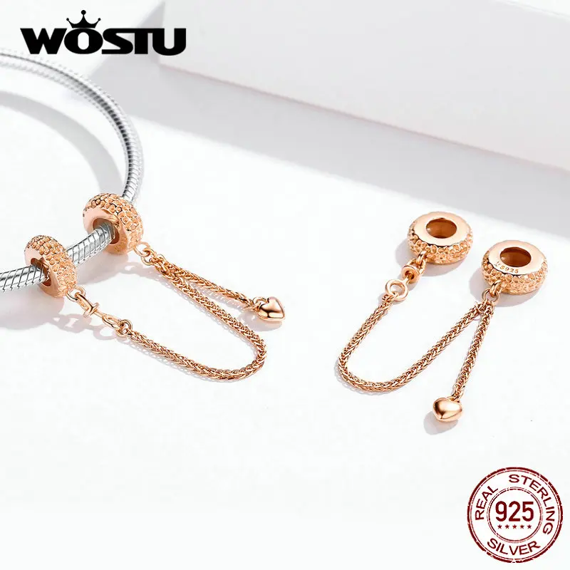 WOSTU, 925 пробы, серебряная цепочка, розовое золото, шарм, подходит для оригинального браслета, Подвеска для женщин, Свадебные Роскошные ювелирные изделия, CQC1112-C