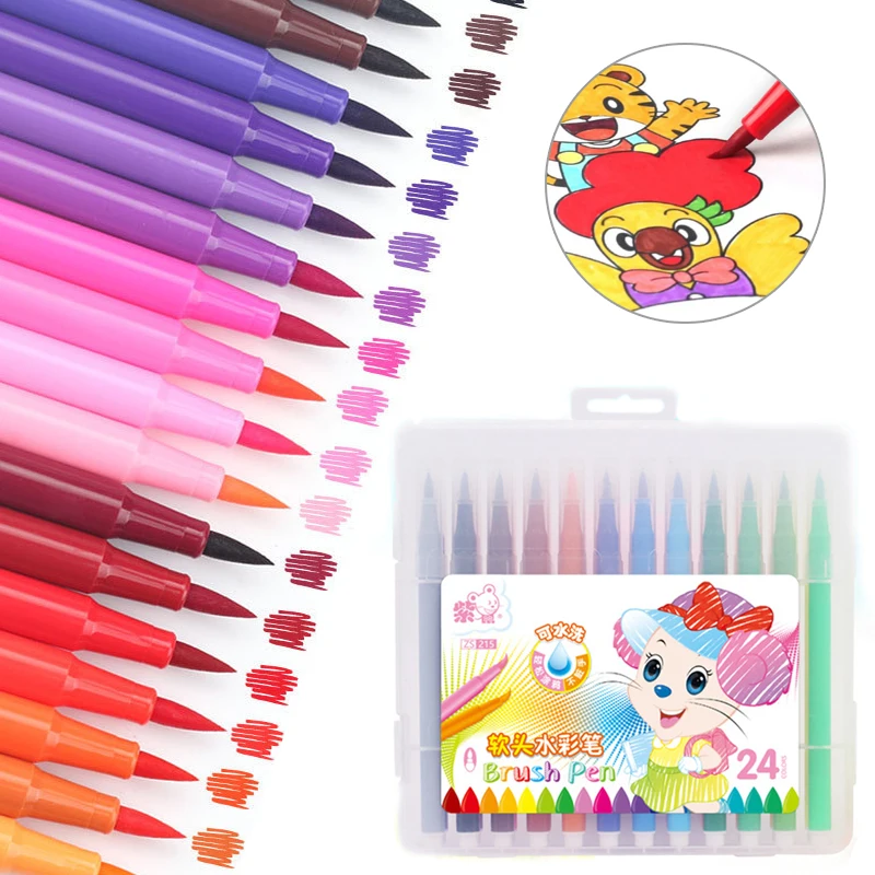 

Soft Head Watercolor Pen Washable Not Dirty Hand Brush 12 18 24 Color Pen Set Environmental Protection Office Stationery