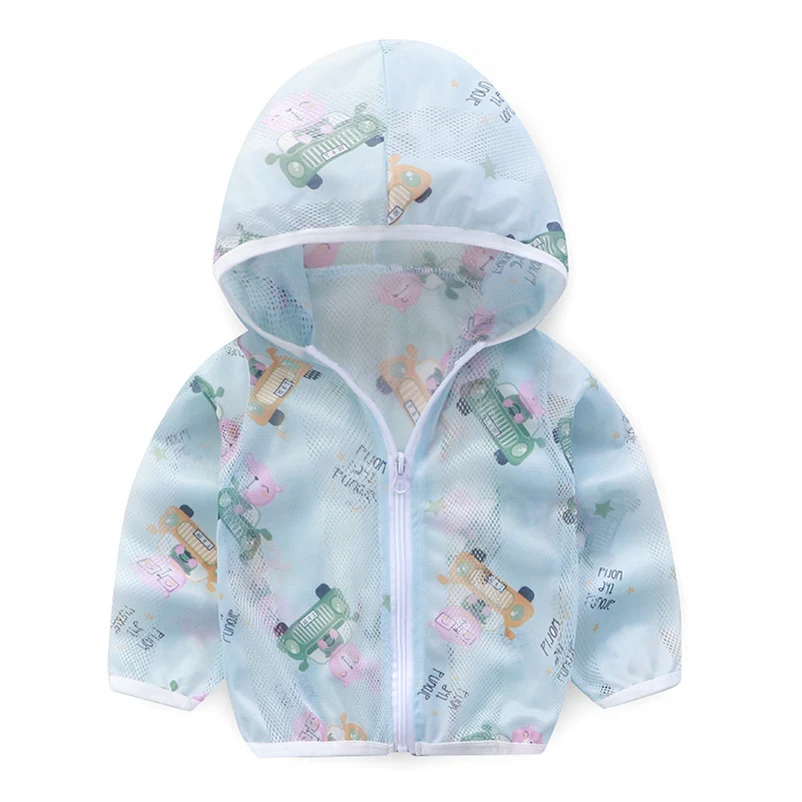 

Cute Baby Girl Jacket Boy Hooded Coat Sunscreen Children Long Sleeve Summer Thin Sun Protector Kids Breathable Cartoon Outwear