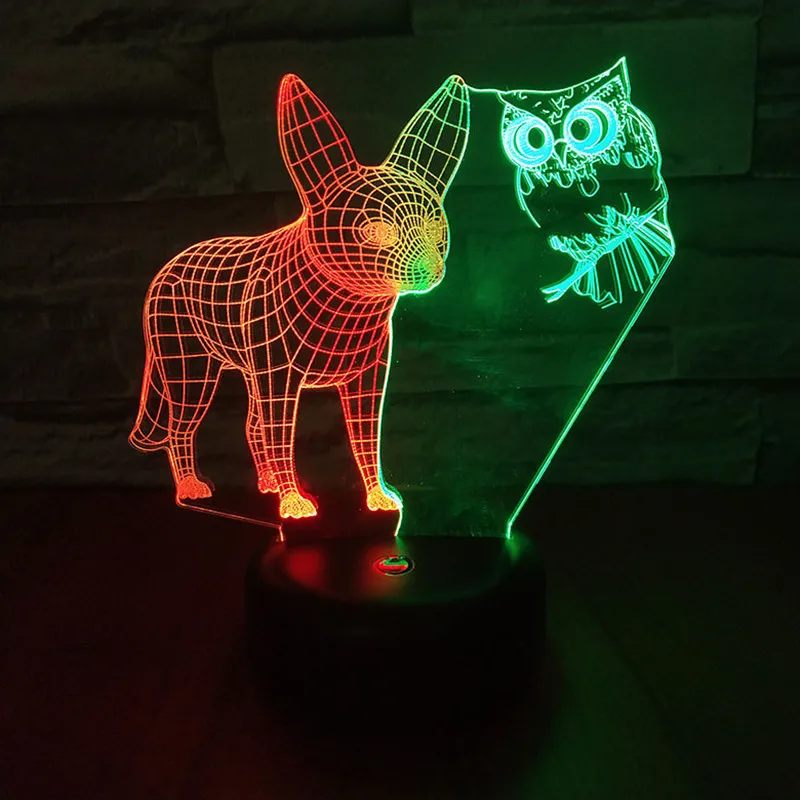 

Dog owl Colorful Acrylic 3d Night Light Desk Table Lamp Office Bedroom Decoration Strange Lighting For Kids Xmas Gift Toy