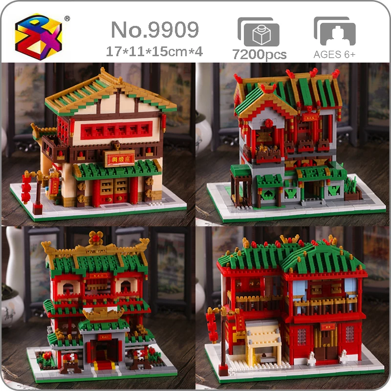 

PZX Architecture Chinatown Wine Pub Clothing Shop Store Martial Art School Model Mini Diamond Blocks Bricks Building Toy no Box