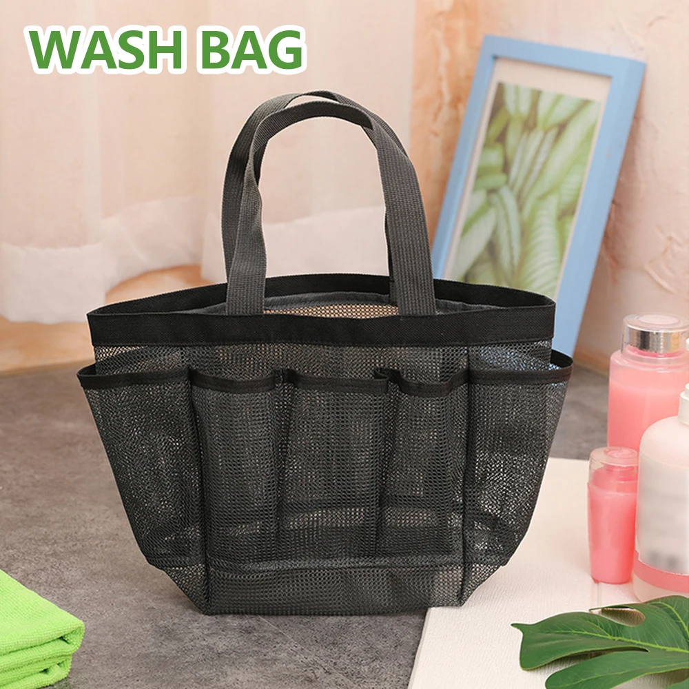 

New Style Bathroom Mesh Toiletry Bag Large Capacity Folding Mesh Laundry Bag Portable Multifunctional Portable Bath Bag Reusable