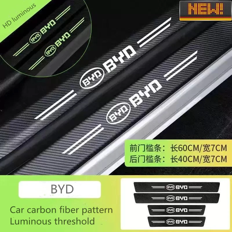 

For BYD Accessories 4Pcs Car Luminous Door Sill Strips Anti-stepping Anti-scratch Door Pedals Protector Carbon Fiber Stickers