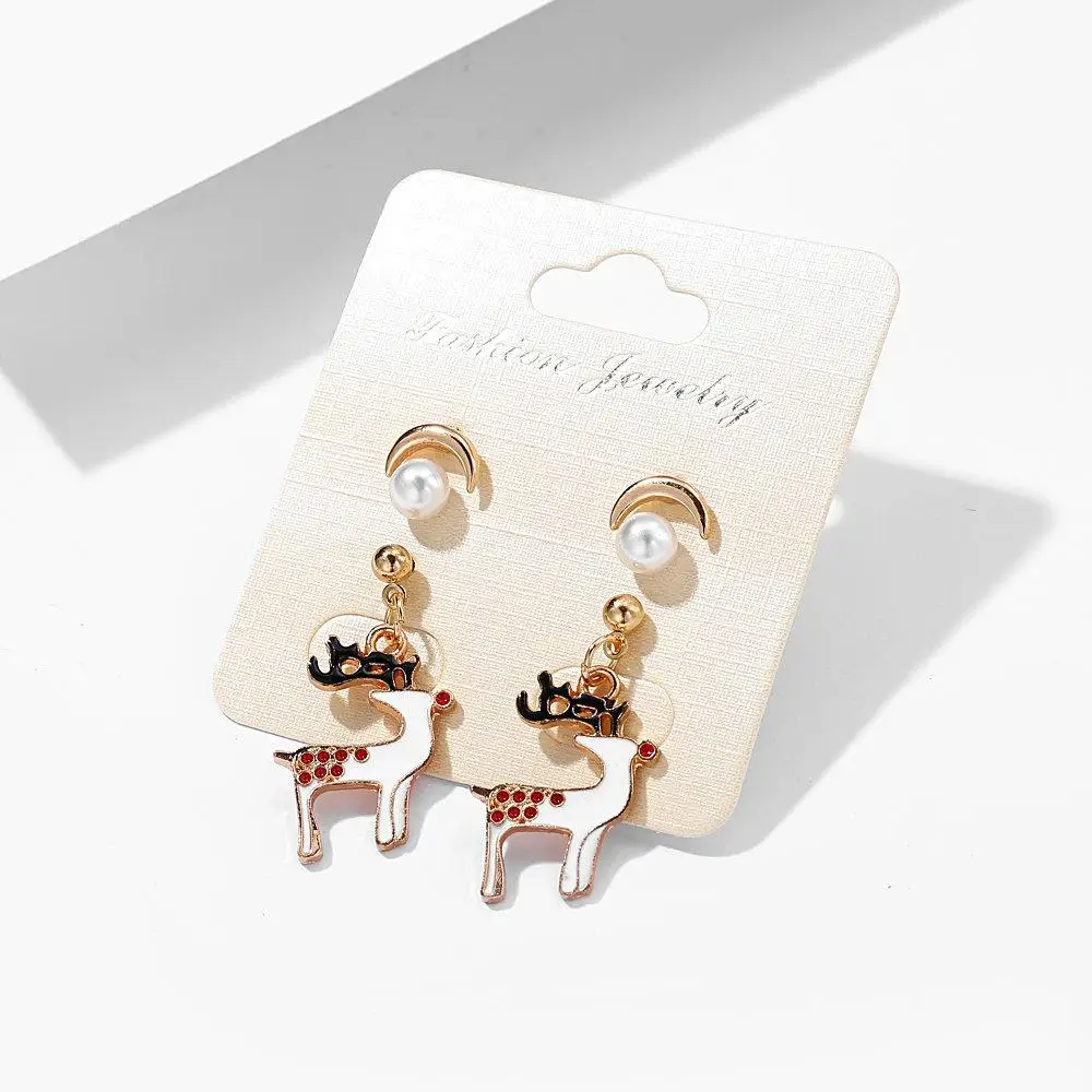 3 пар/компл. Серьги с жемчугом в форме полумесяца Форма новогодние серьги