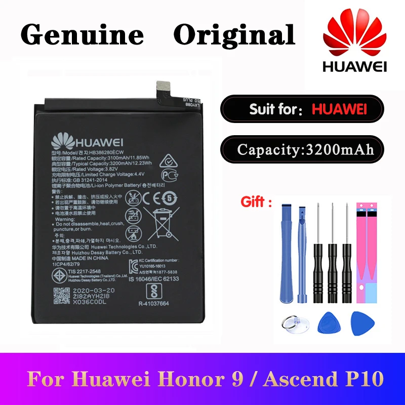 Оригинальный аккумулятор для смартфонов Huawei P10 Honor 9 STF L09 AL10 Ascend HB386280ECW 3200 мАч и