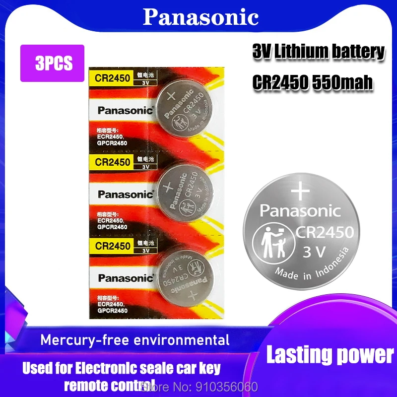 3 шт. Panasonic CR2450 3V Батарея DL2050 BR2450 литиевая батарея таблеточного типа для