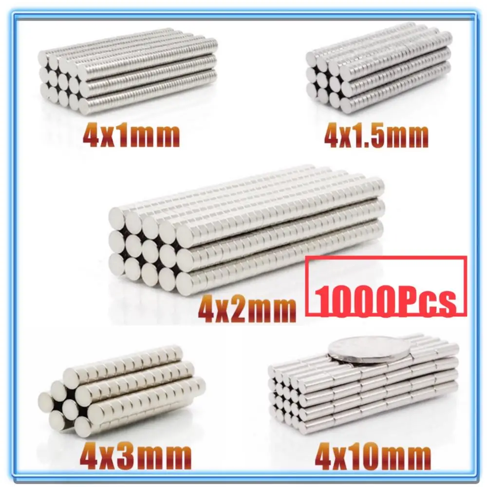 

1000Pcs Mini Small N35 Round Magnet 4x1 4x1.5 4x2 4x3 4x10 mm Neodymium Magnet Permanent NdFeB Super Strong Powerful Magnets 4*2