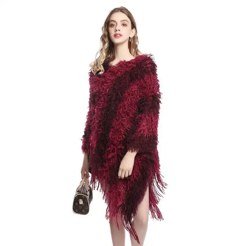 

SuperAen 2021 Spring Autumn New Solid V Neck Knitted Casual Women's Pullover Sweater Cloak