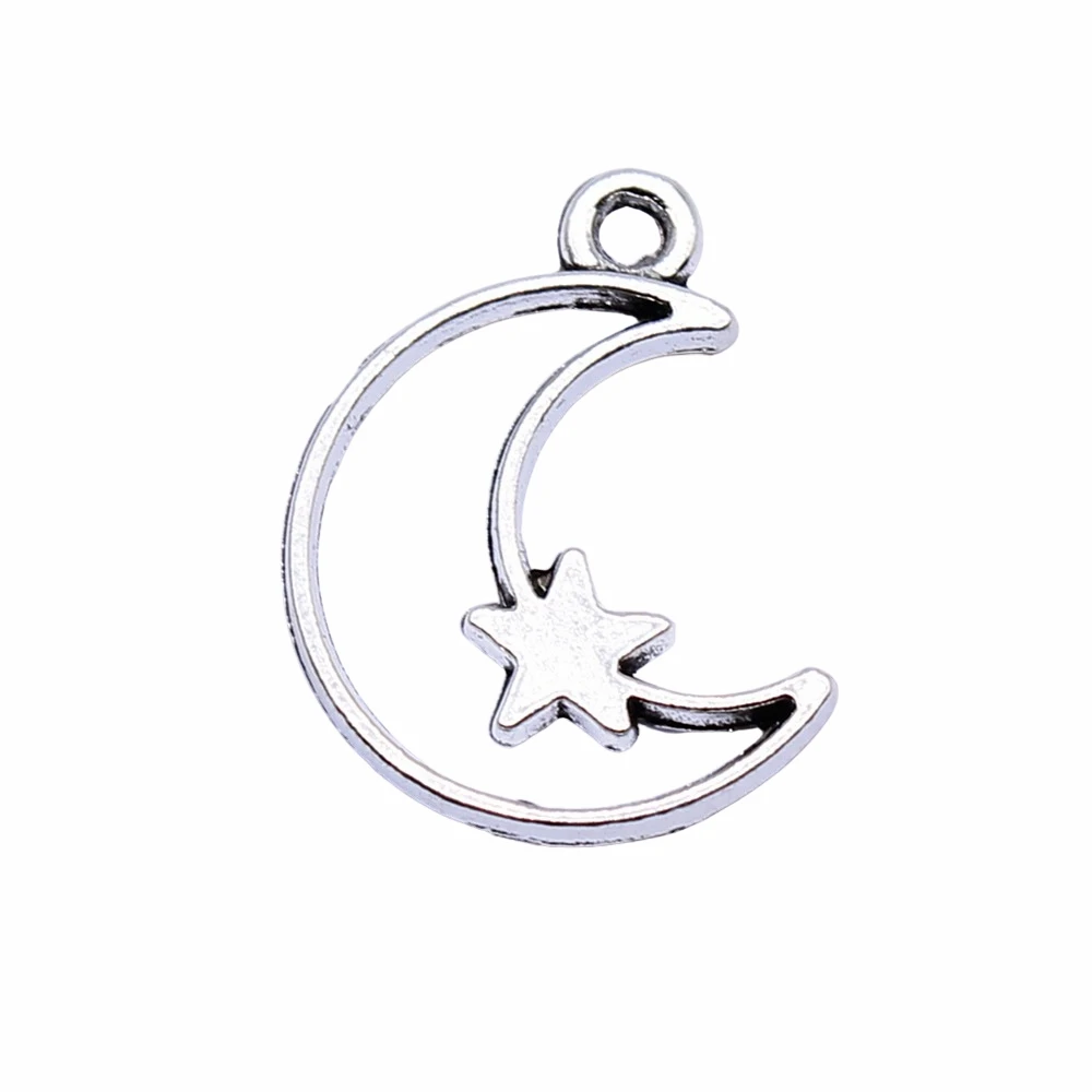 

WYSIWYG 20pcs 16x14mm Antique Silver Color Hollow Moon Stars Charms Pendant For Jewelry Making DIY Jewelry Findings