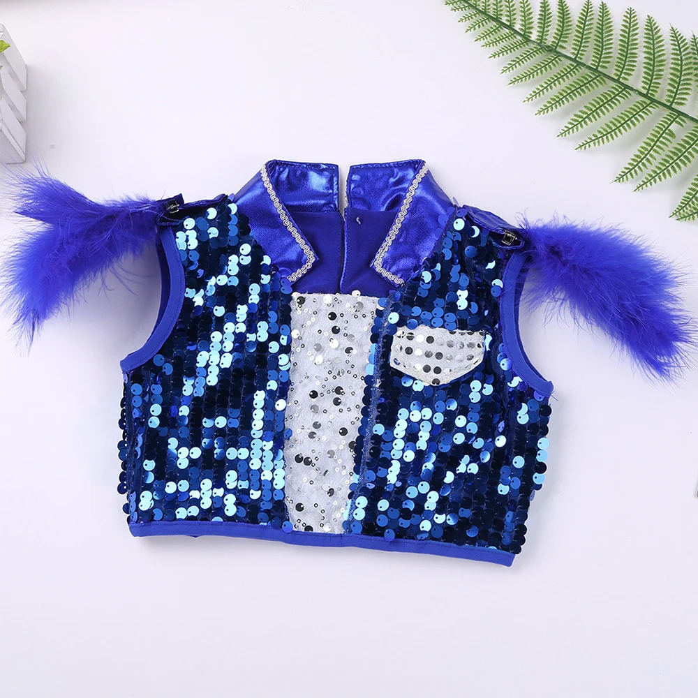 Детский костюм для джазовых танцев девочек укороченный топ в стиле хип-хоп с