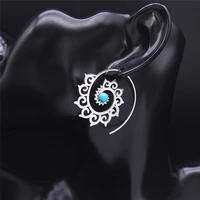 2022 bohemia flower stainless steel stone india hoop earing for women silver color earrings jewelry aretes de mujer e9205s04