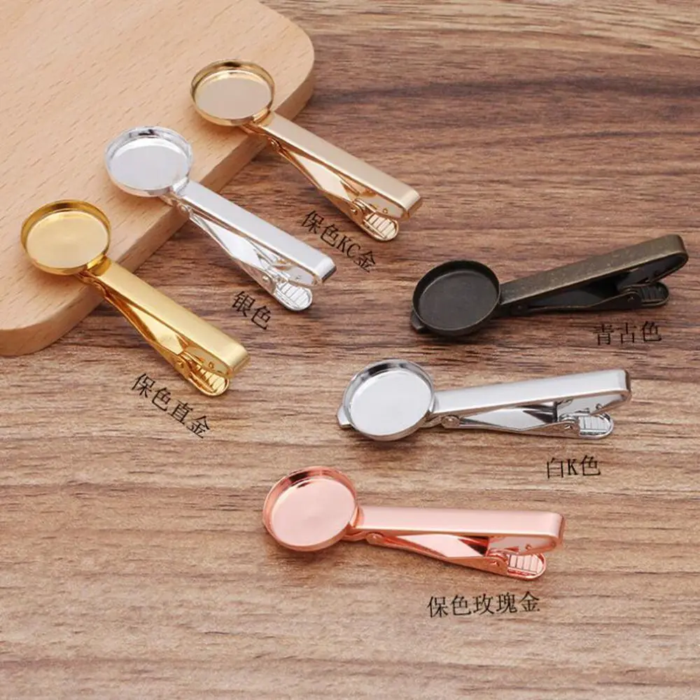 50pcs copper straight edge into 16mm tray round tie clips bezel blank cabochon base jewelry blanks settings