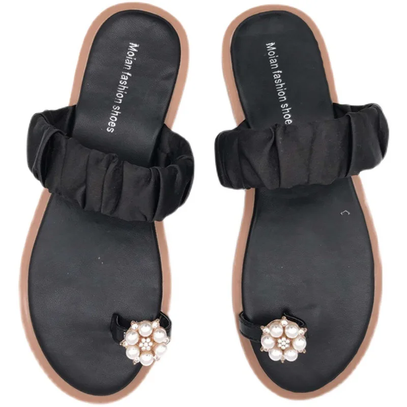 

Female Shoes Summer Clogs Woman Low Slippers Casual Rubber Flip Flops String Bead Glitter Slides 2021 Beach Luxury Soft Hawaiian