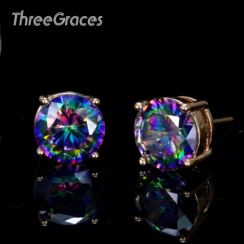 ThreeGraces модные ушные серьги гвоздики золотого цвета с темно синим мистическим
