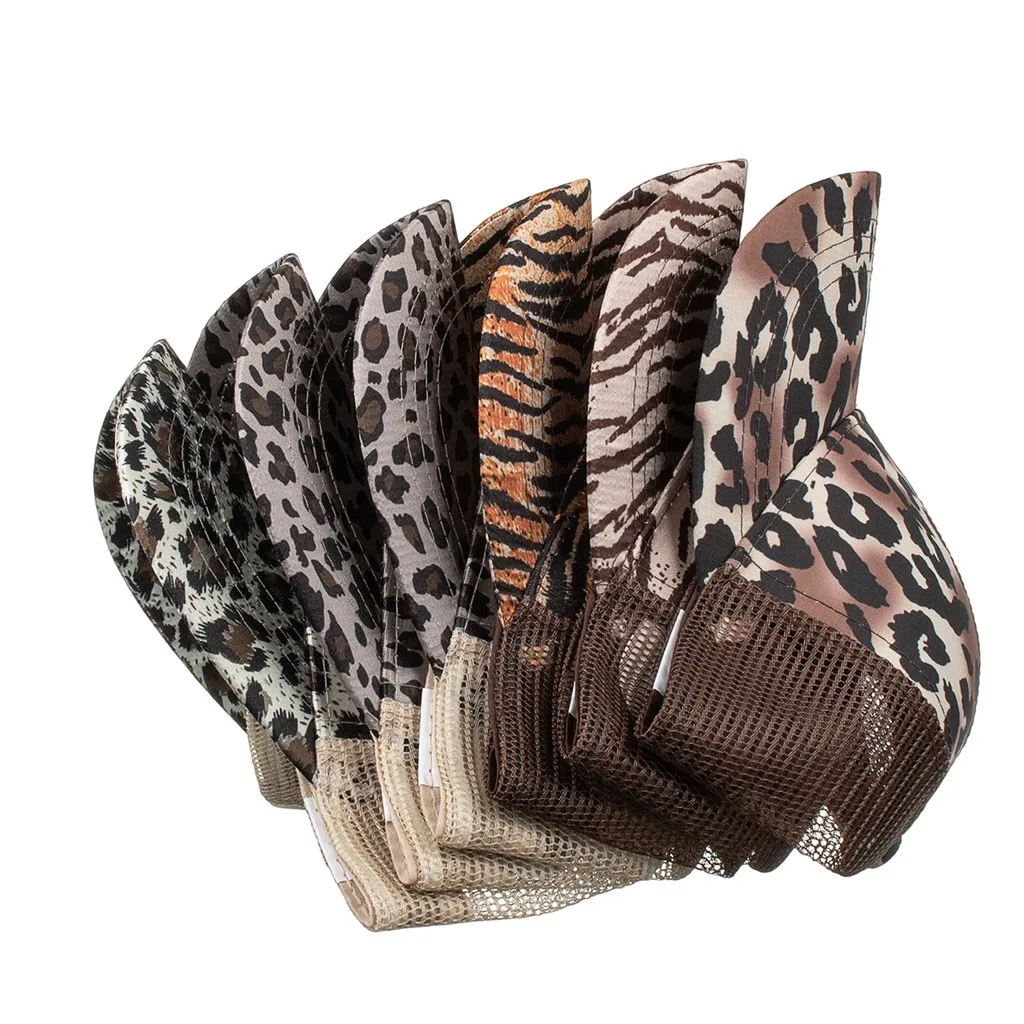 

Women's Ponytail Baseball Caps Leopard Print Snapback Hats Summer Casual Sun Hat Breathable Mesh Baseball Hat For Men Peaked Cap