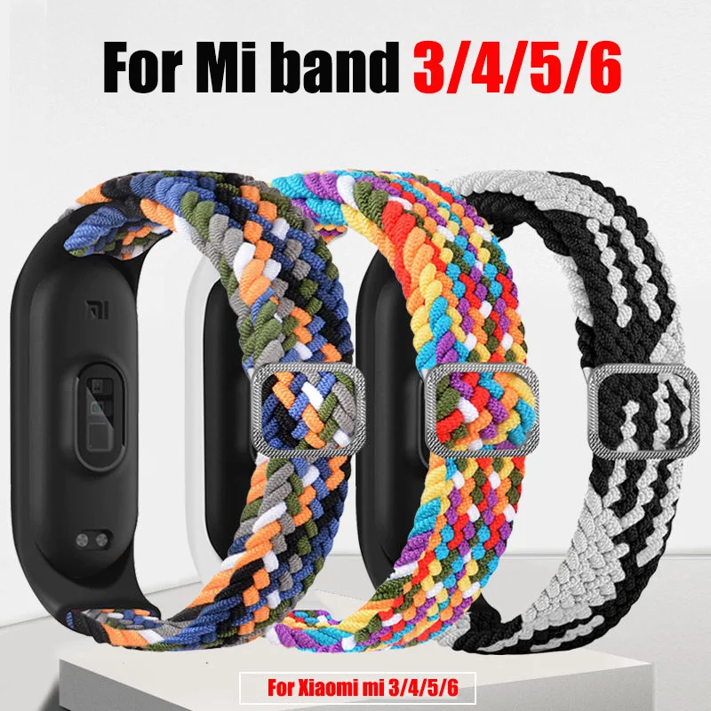 Регулируемый тканый эластичный ремешок для Xiaomi Mi Band 6 5 4 3 спортивный браслет Miband