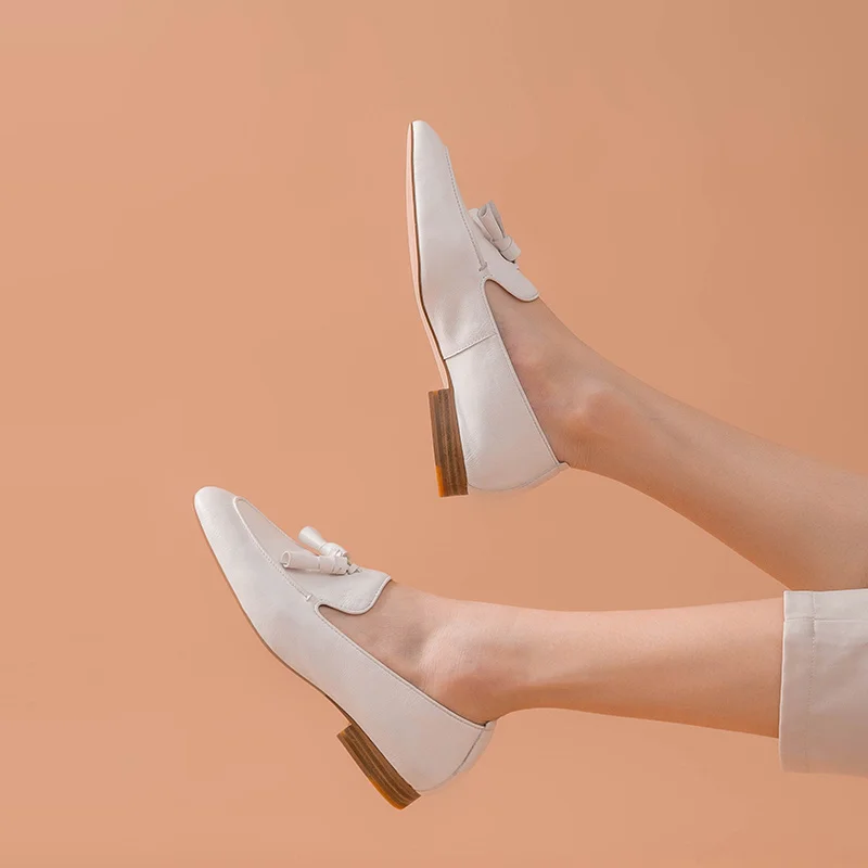 BeauToday Кожаные Мокасины Женская обувь из коровьей кожи бахромы на плоской подошве