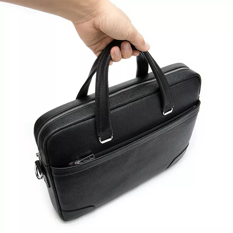 Men's Black Briefcase For Documents Fashion Male Genuine Leather 14 inch Laptop Bag Travel Handbag Shoulder Bags For Men Bags