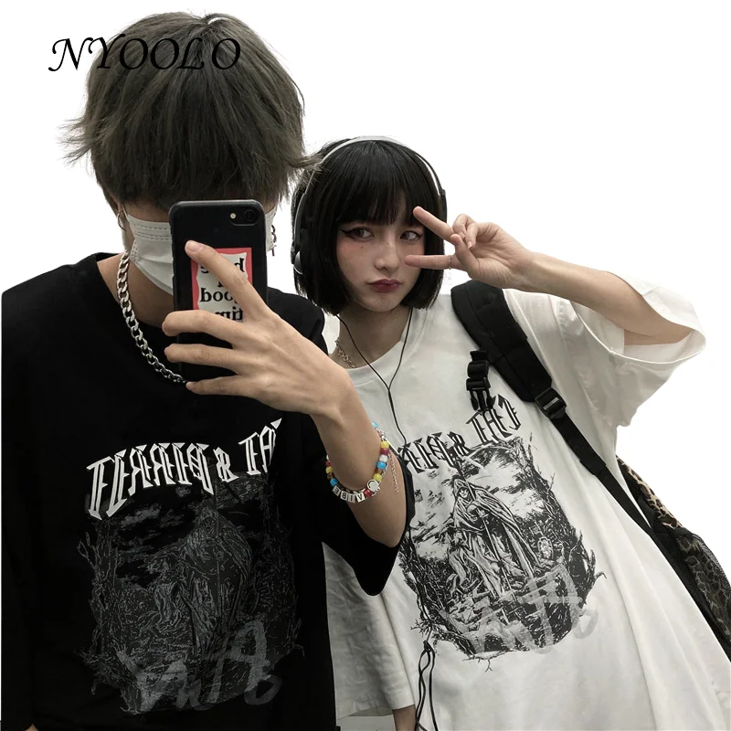 Футболка NYOOLO в стиле Харадзюку с принтом темных волшебников и надписей уличная