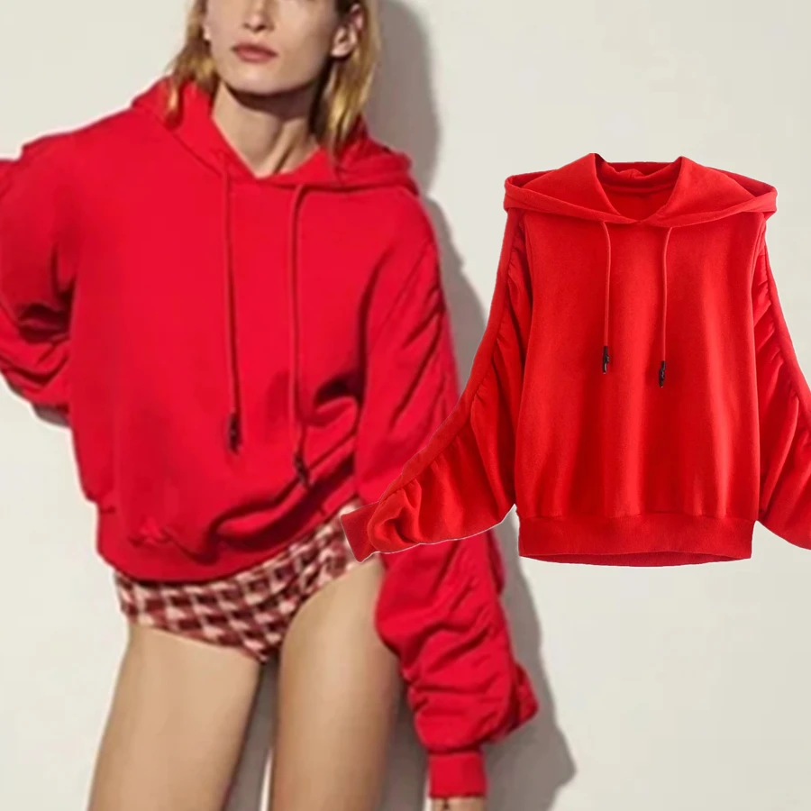 

Maxdutti модные красные цвета оверсайз бойфренд зимние толстовки High Street винтажные плиссированные толстовки с капюшоном PulloversTops