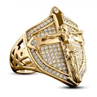 Кольцо с защитой от Иисуса, для мужчин и женщин, с микро кристаллом золотого цвета, Подарочная бижутерия