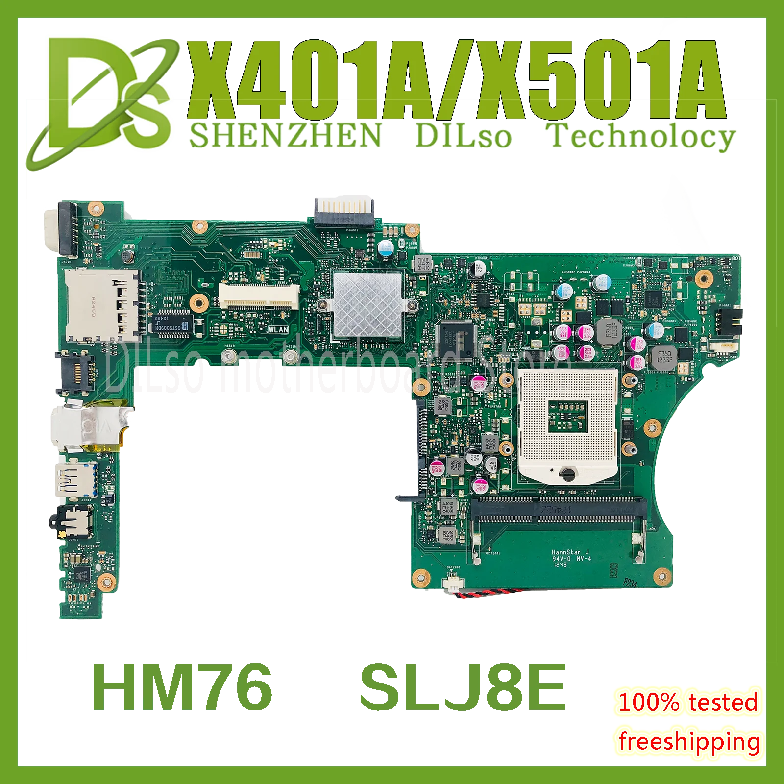 

KEFU X501A HM76 Motherboard For ASUS X301A X401A X501A F401A SLJ8E HM76 Support I3 I5 CPU DDR3 100% Test OK