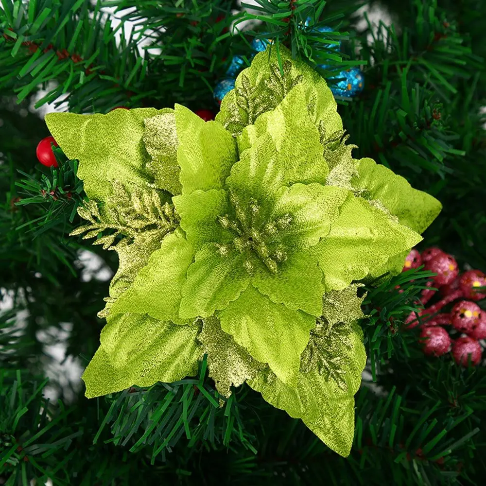 

Exquisite Christmas Decoration Flower Glitter Powder Shining Artificial Flowers Decor Party Tree Ornaments Christmas Tree Topper
