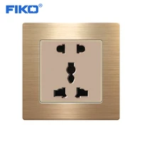 fiko 8686mm 13a uk universal wall power socket stainless steel panel 5 hole home hotel power outlet champagne gold