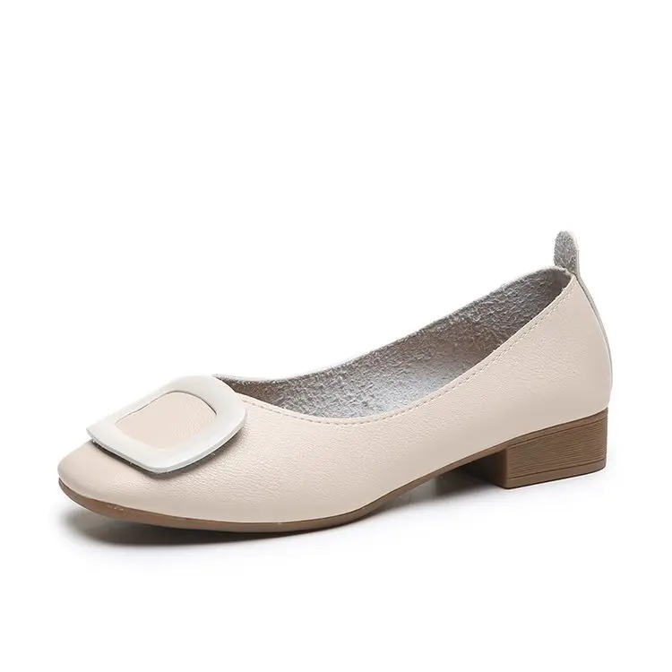 

Moccasin Shoes Slip-on Female Footwear Casual Sneaker Loafers With Fur Square Toe Metal Chain Women's Heels Shallow Mouth Moccas