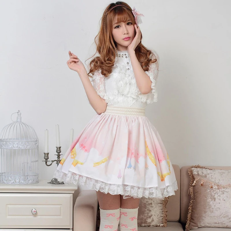 

Princess sweet lolita skirts Moonlight Fairy Tale Lori Sweet Princess Lolita Pleated Half-length Skirt and short Skirt GZWY139