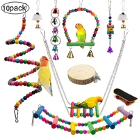 10packs bird swing chewing toys mineral stone parrot hammock bell toys cage perch with wood beads hamster plarform