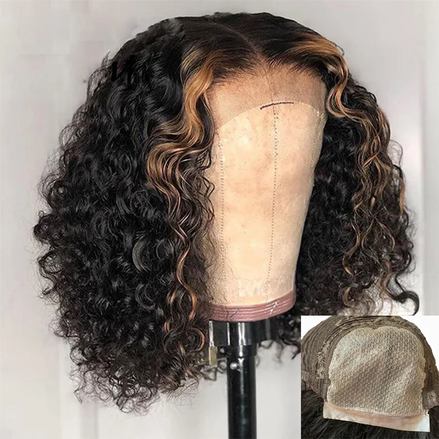 Цветной светлый кудрявый U образный парик из человеческих волос с коротким