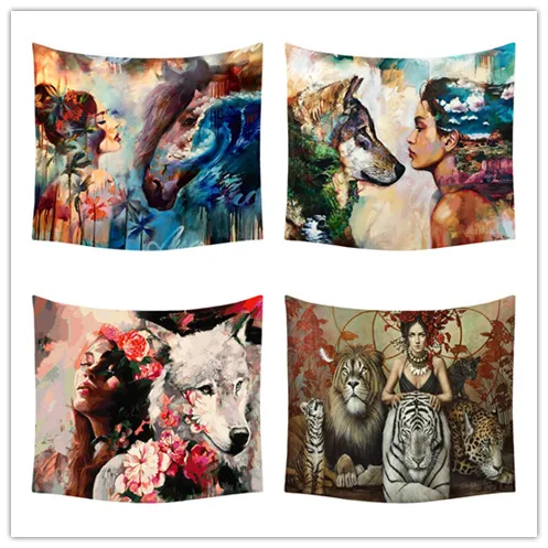 

Красивая девушка фантазия цветной рисунок дикая животные и мудрость женщина идеально подходит для дома настенный Декор подарок