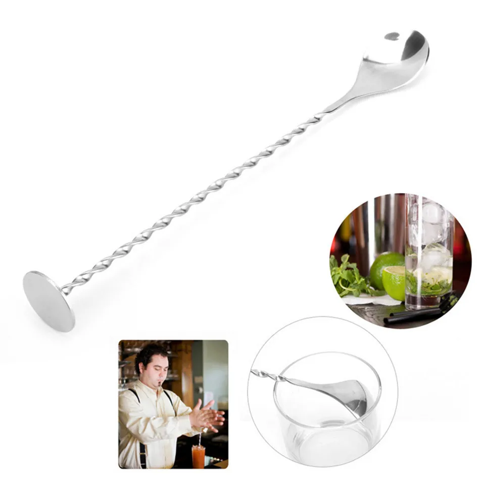 

4YANG Stainless Steel Threaded Bar Spoon Swizzle Stick Coffee Cocktail Mojito Wine Spoons Barware Bartender Tools Accessories