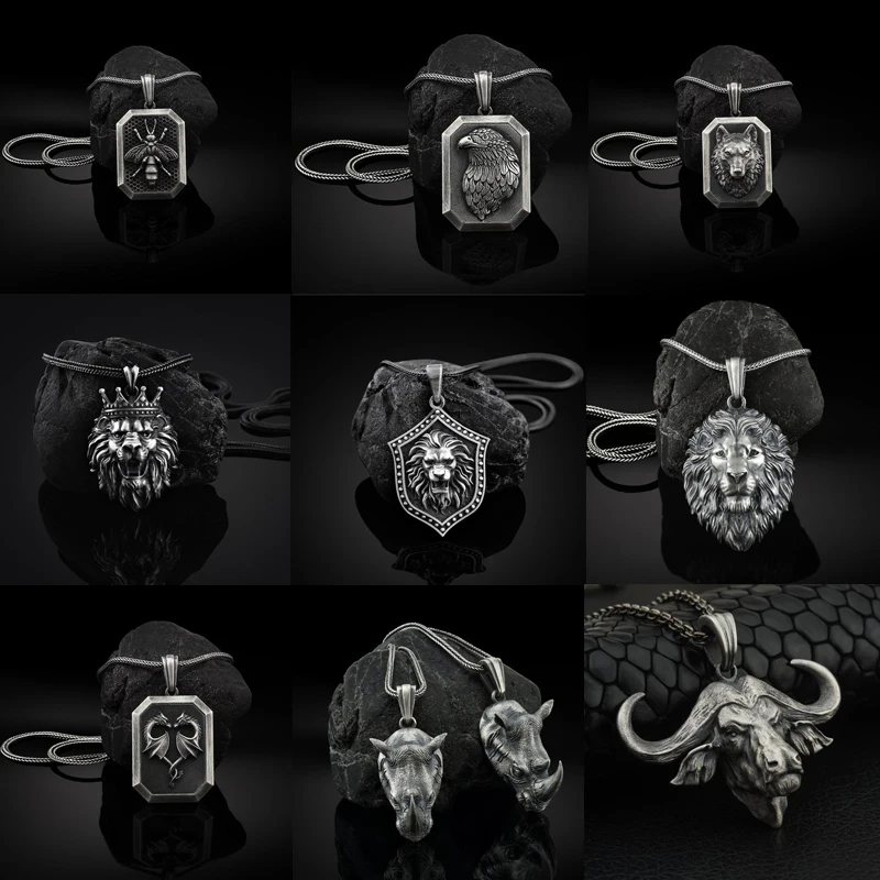 

Vintage pure tin animal image chain necklace men zodiac element Jewelry on the neck pendant necklaces for women