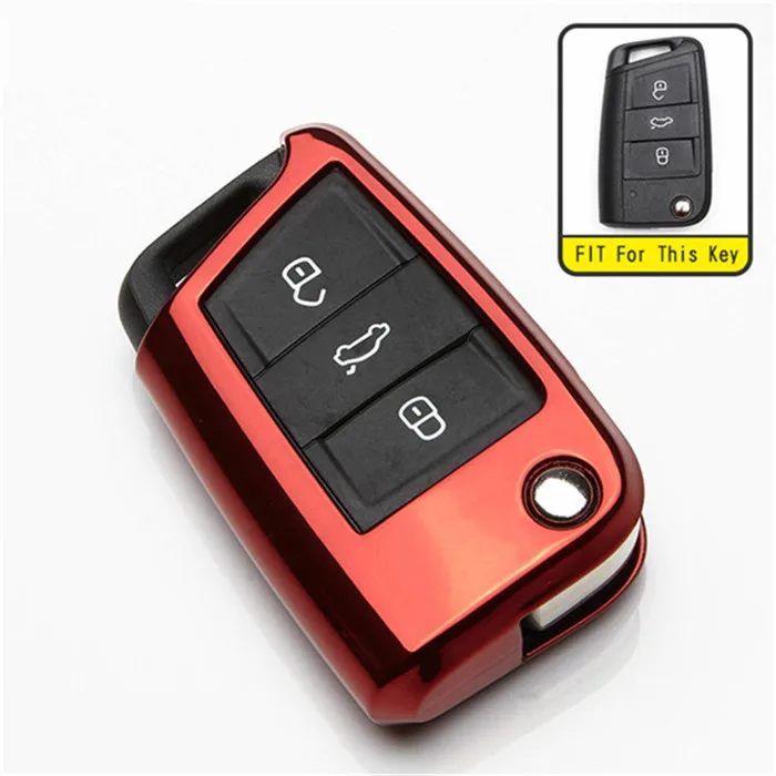Red ТПУ автомобильный чехол для ключей для Skoda Octavia 2 Fabia 3 Rapid Karoq Kodiaq Superb чехол для защиты ключей брелок Стайлинг - Название цвета: Red