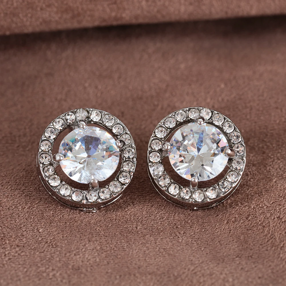 Серьги-гвоздики с бриллиантами Круглые 18 карат из белого золота | Украшения и