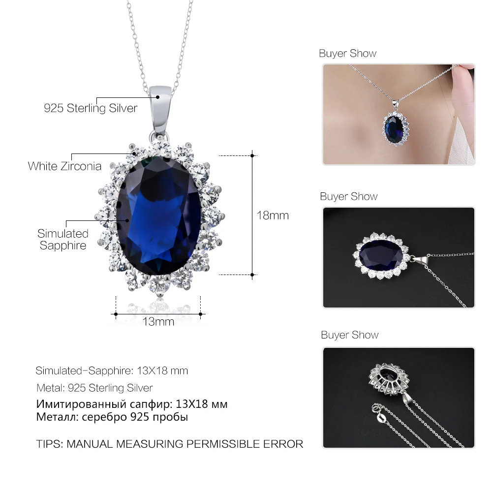 GemStoneKing 13 00 Ct ОВАЛЬНЫЙ синий сапфир 925 стерлингового серебра женщин кулон ожерелье