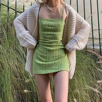 2021 summer new fashion women mini dress sexy spaghetti strap bodycon slim elegant green dress party club outfits