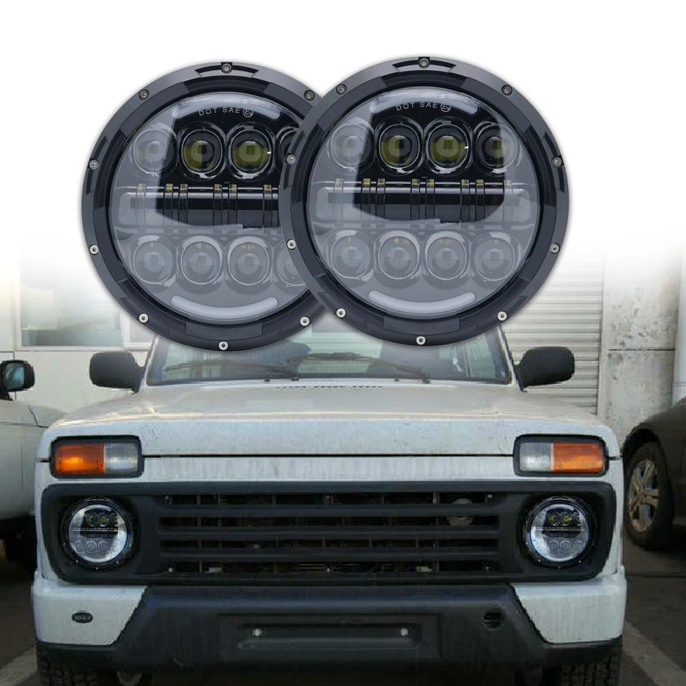 2 шт. для Lada 4x4 urban Niva " дюймовый круглый светодиодный фары Hi/Lo луч подходит 97-17 для Jeep Wrangler JK TJ LJ