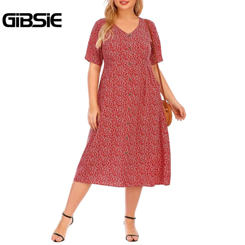 Платье-трапеция женское в стиле бохо с V-образным вырезом коротким рукавом