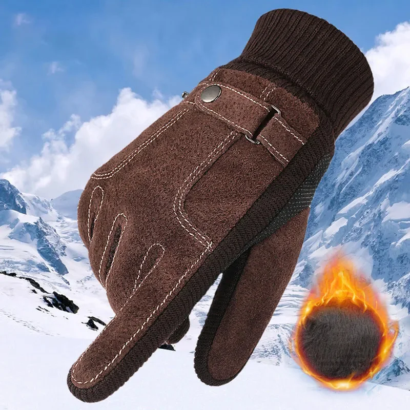 

Перчатки мужские зимние из свиной кожи, теплые варежки с бархатной подкладкой, утепленные хлопковые ветрозащитные для вождения