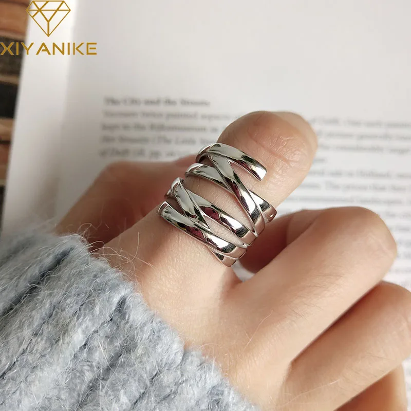 

XIYANIKE Minimalist Silver Color Party Rings for Women Couples Vintage Creative Multi-layer Weaving Finger Jewelry Gifts