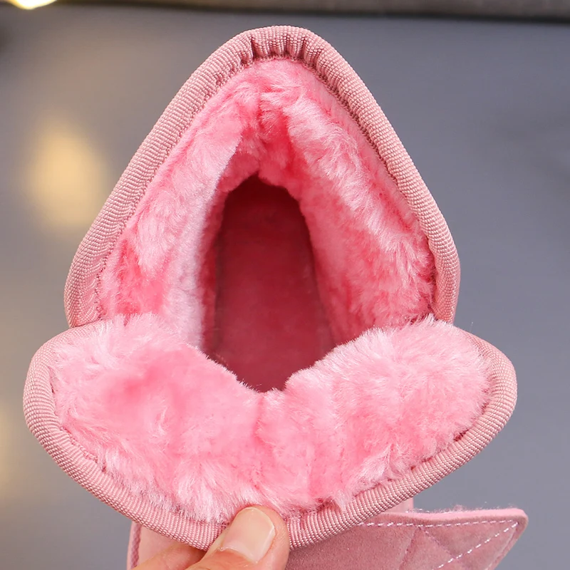 Зимние ботинки из флока на меху для маленьких мальчиков модные розовые ботильоны