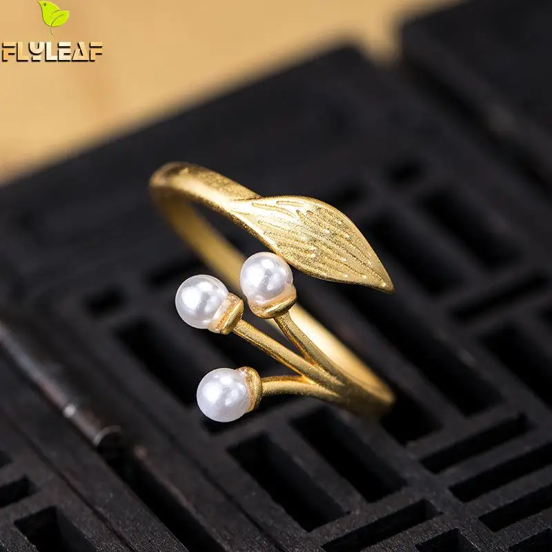 Женские открытые кольца из серебра 925 пробы с пресноводным жемчугом в этническом