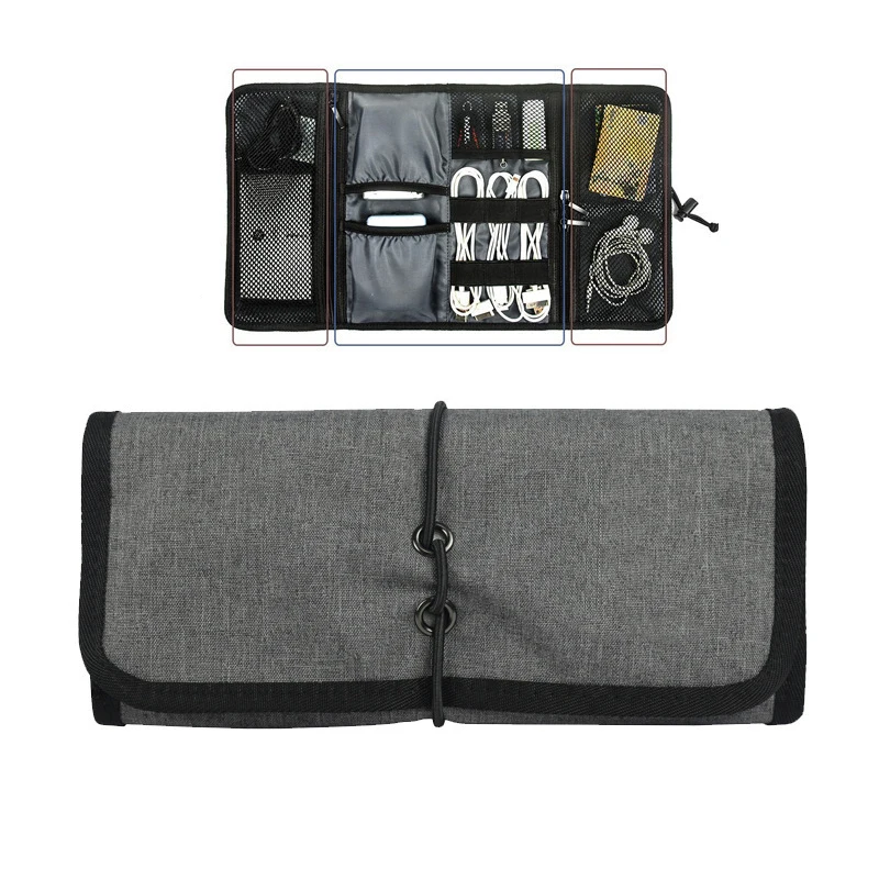 

Travel Digital Storage Roll Up Bag Portable Folding Nylon Power Battery Charger Wire Pouch Case Data Cable Backpack Organizer