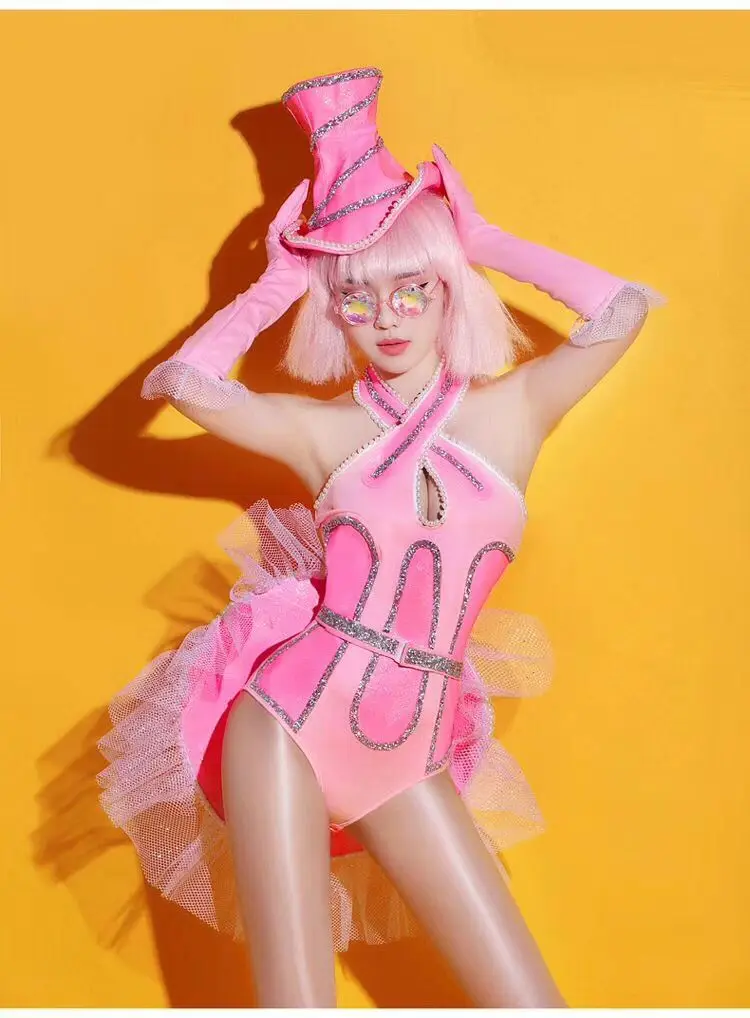 Сексуальный розовый костюм gogo cosutmes для танцев выступлений ночных клубов